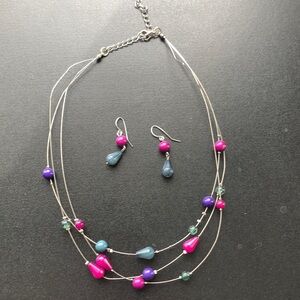 Fushia, Teal, Purple Necklace & Earrings Set